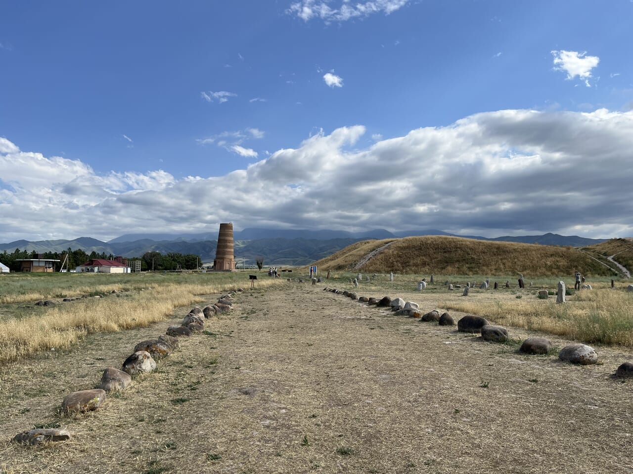 ブラナの塔（左）と土に返ったカラハン朝時代の宮殿跡（右）